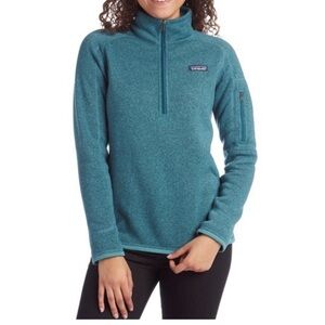 Patagonia quarter zip pullover in a rich turquoise color in a size Small.